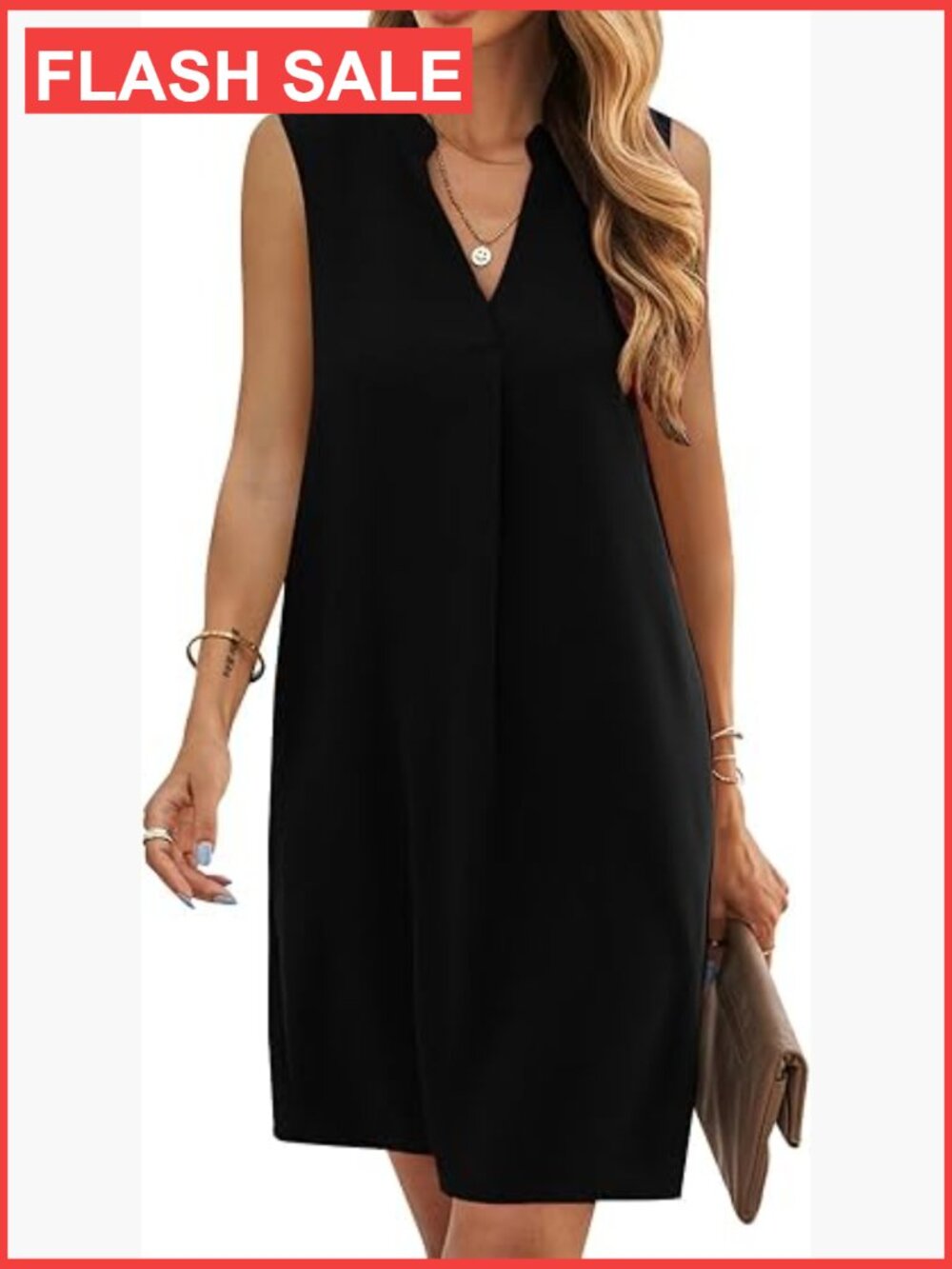 Sleeveless Shift Dress Women Casual Summer Swing V-Neck Ruched